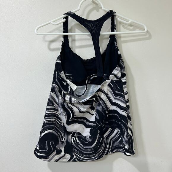Nike Womens Sz Small Black & White Marble Tankini Swimsuit Top Cutout Padded - Picture 5 of 6